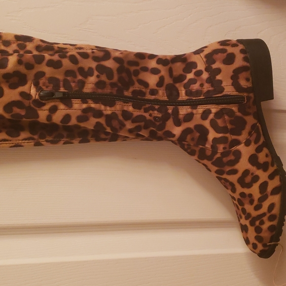 Womens Over the Knee High Leapord Print Drawstring Boots - Picture 3 of 3